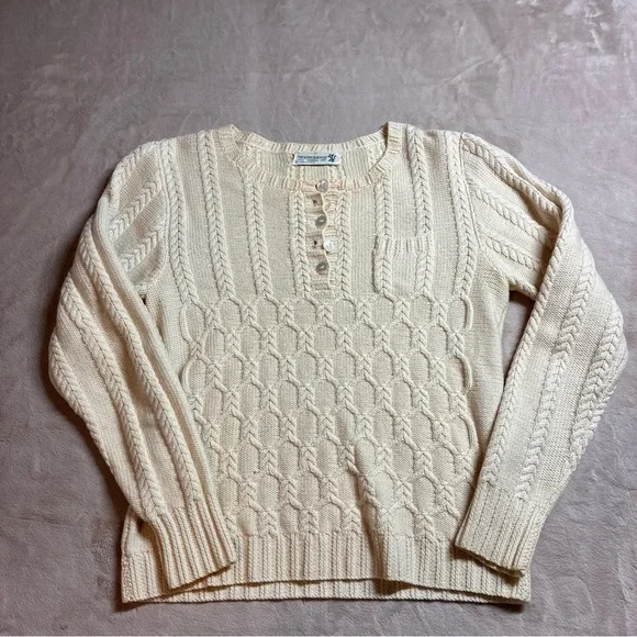 The Scotch House Cable Knit Cashmere Aran Henley Sweater Ivory Women’s Fall